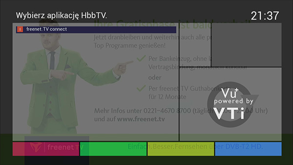 Wybór aplikacji HbbTV na odbiorniku Vu+ Solo 4K